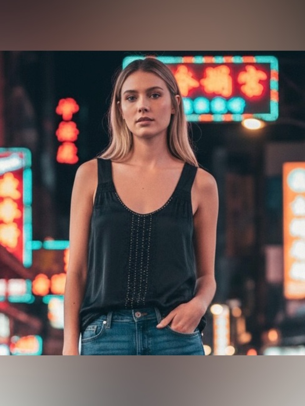 Matty M Black Studded Scoop Neck Camisole